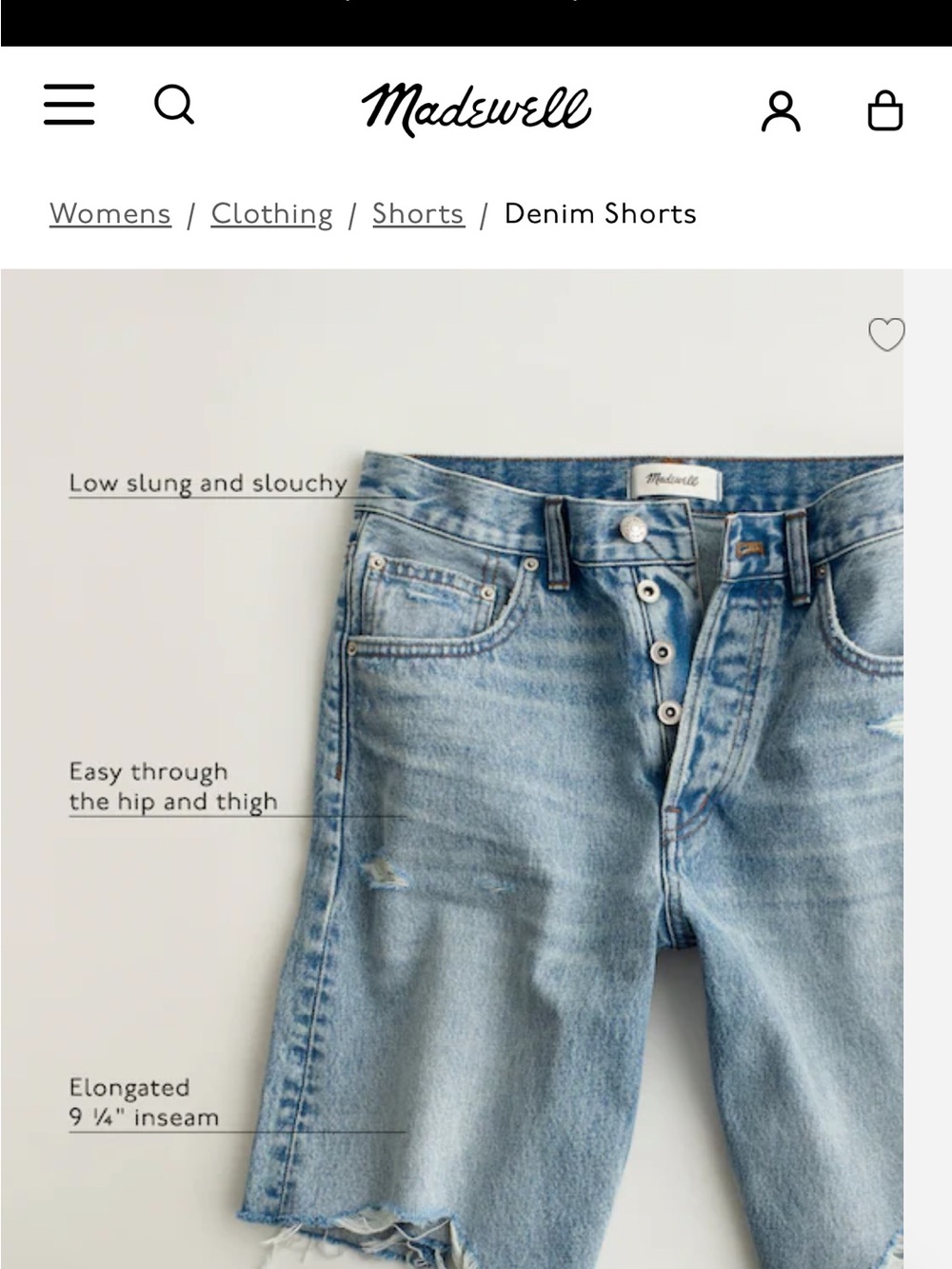 Madewell Light Blue Long Baggy Denim Shorts with Frayed Hem - Picture 3 of 9